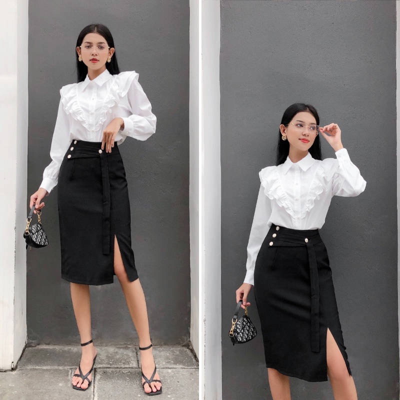 Chân váy midi công sở xẻ tà có BIGSIZE dài qua gối phong cách trẻ trung năng động đi làm đi tiệc siêu xinh CV39