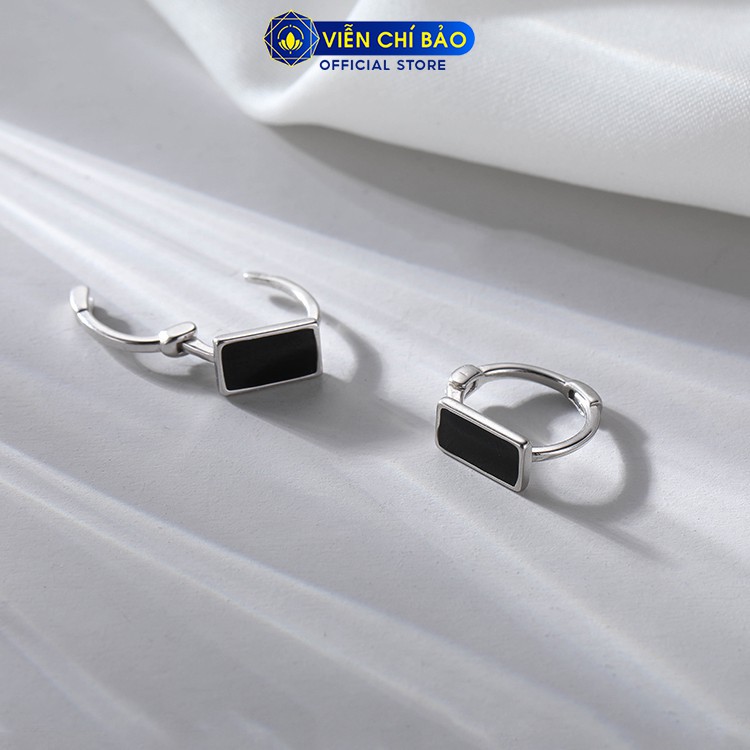 Bông tai bạc nữ đính đá vuông đen trẻ trung cá tính bạc 925 thời trang phụ kiện trang sức nữ Viễn Chí Bảo B000055