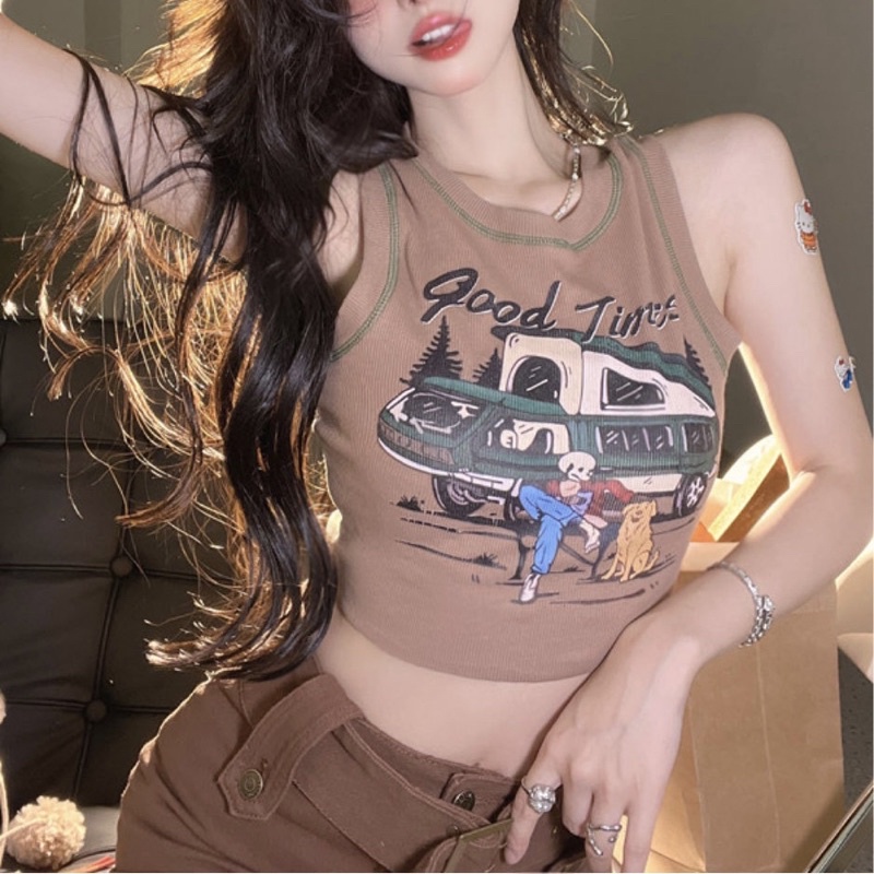 [Ảnh Thật] ÁO TANKTOP MÀU NÂU TÂY IN HÌNH CỰC ĐẸP CHẤT VẢI DÀY DẶN GOOD TIMES CHIZISHOP