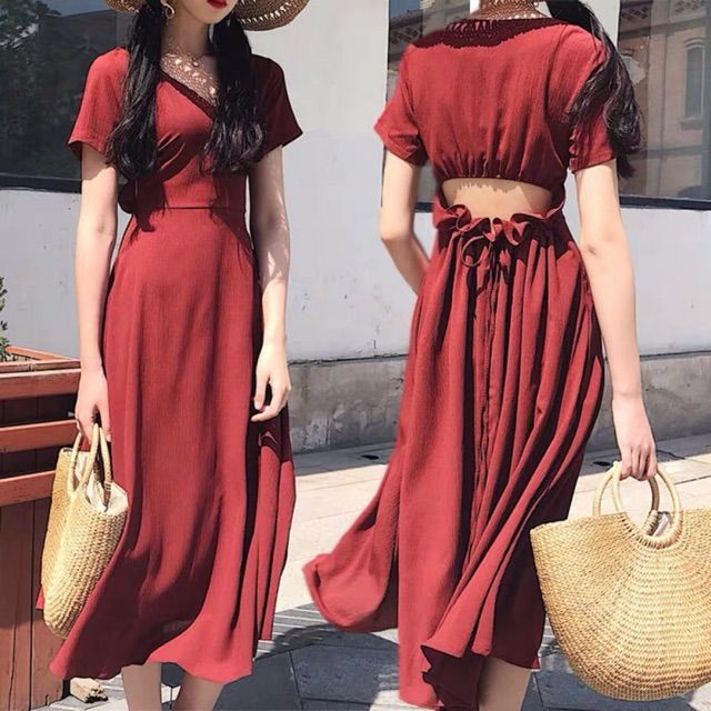 {order bigsize,40-100kg}Váy hở lưng dây rút xinh xắn - Có ảnh thật