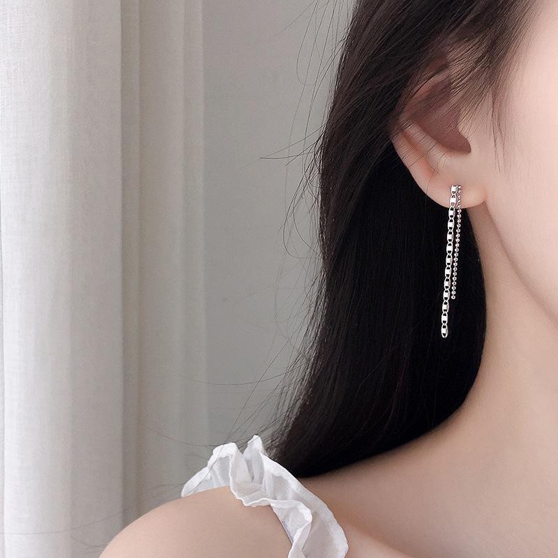 Khuyên tai IU Hotel del luna bông tai chuỗi tua rơi bạc phụ kiện nam nữ phong cách Hàn Quốc Unisex