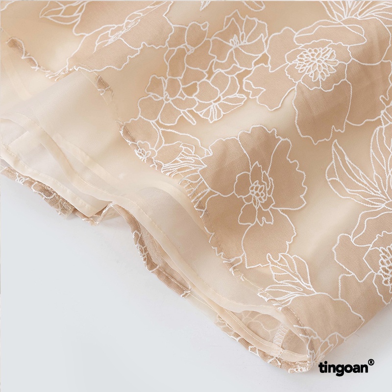 TINGOAN® - Váy tay bồng bóng kính vân hoa nude tingoan PRETTY IN ROSÉ DRESS/ND