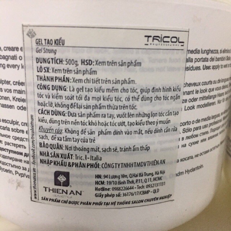 Gel cứng giữ nếp tóc Biosky Tricol 500ml