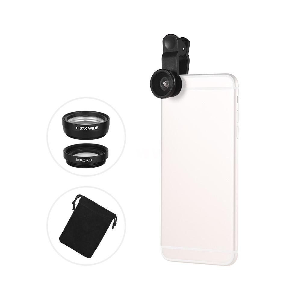 Bộ Ống Kính Góc Rộng Macro 0.67x 180 3 Trong 1 Có Kẹp Cho Điện Thoại Iphone Samsung Huawei