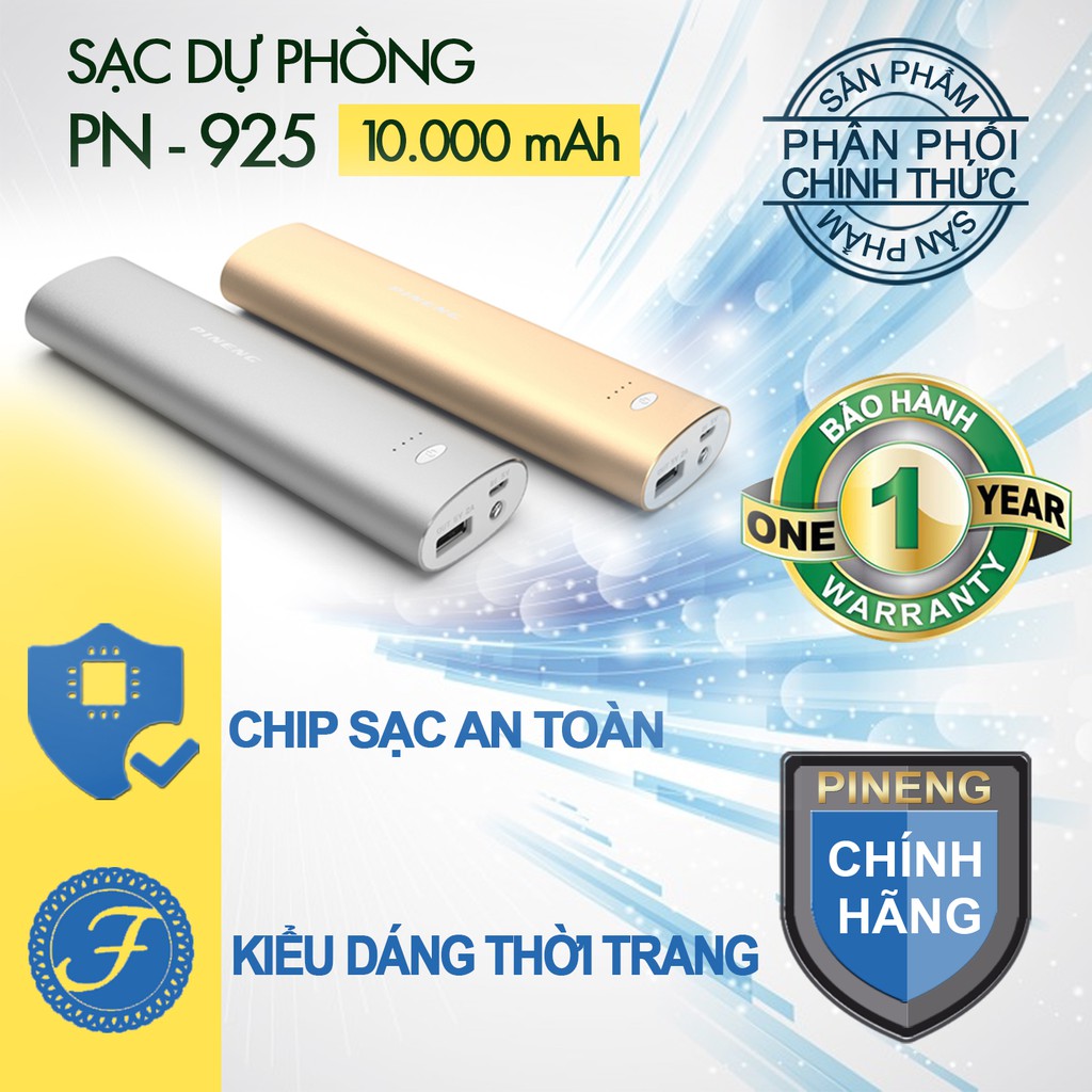 Pin sạc dự phòng Pineng PN-925 10000mAh (Vàng) - Hãng Phân Phối Chính Thức