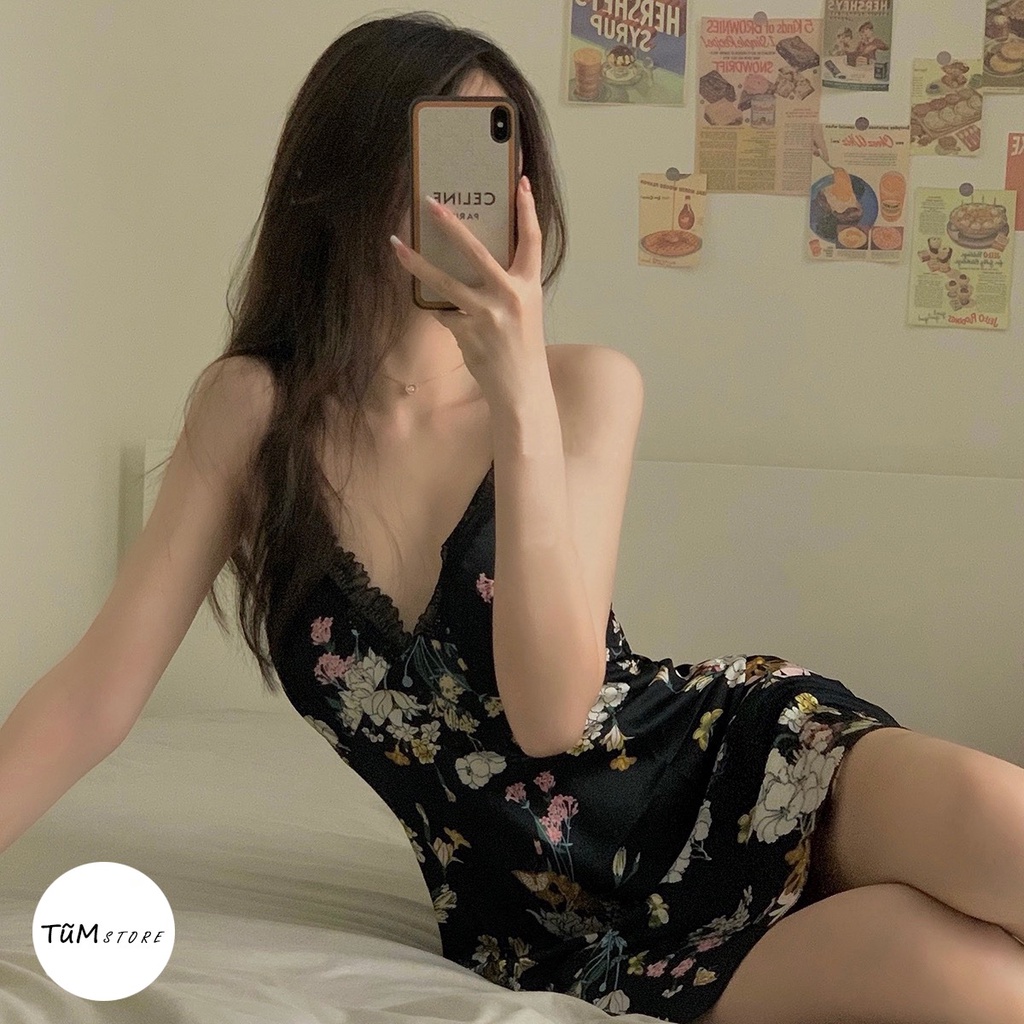 Váy ngủ 2 dây lụa Flower sleepwear