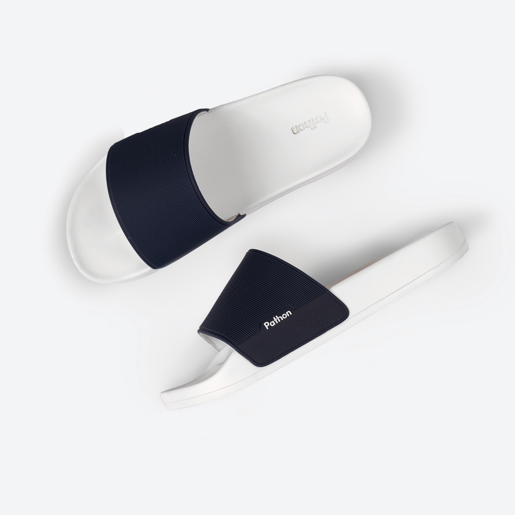 Dép nam nữ quai ngang slipper Pathon quai PVC và đế PU trắng quai xanh đen Mẫu SD29