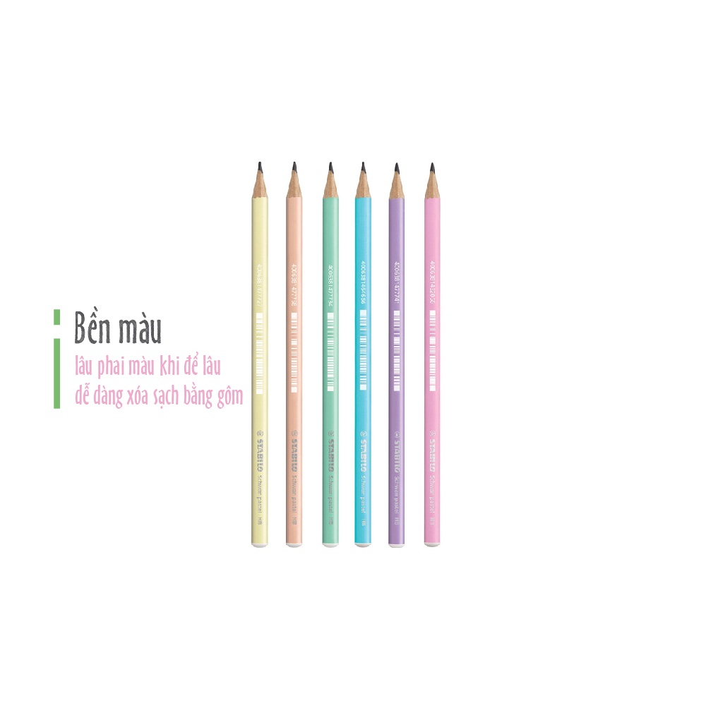 Combo 5 bút chì thân gỗ STABILO Schwan Pastel 421 2B + chuốt chì PS4538 – Pastel Colors