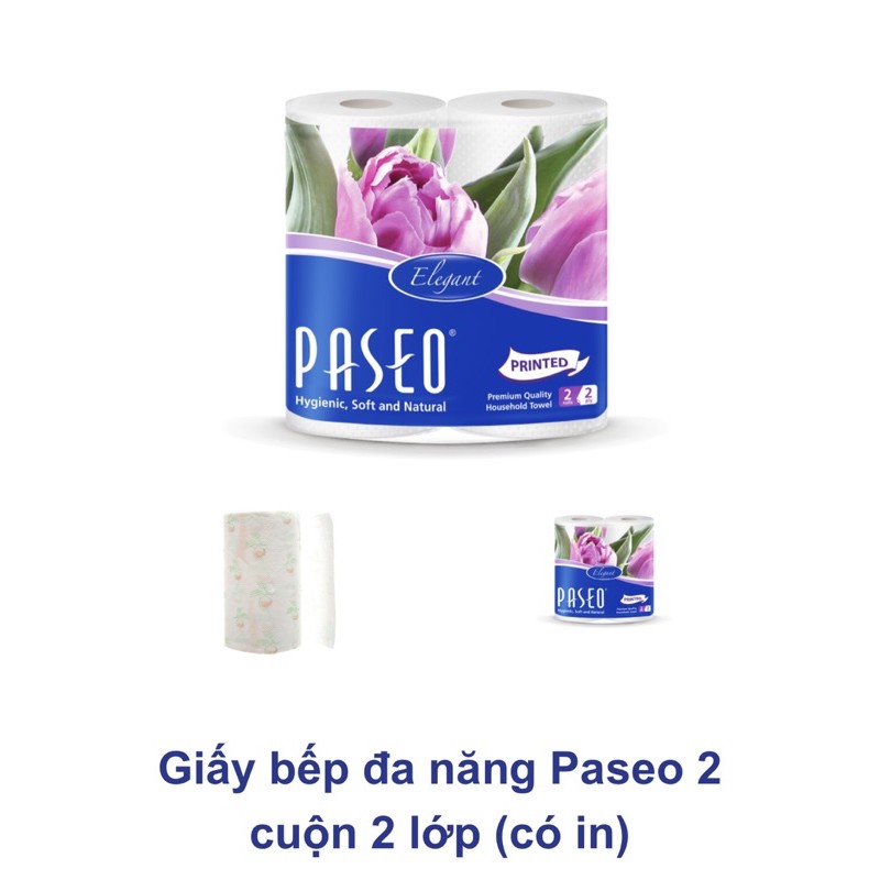 Combo 3,6 Lốc 2 Cuộn Khăn Giấy Bếp Đa Năng Loại In Hoa Paseo Mẫu Mới