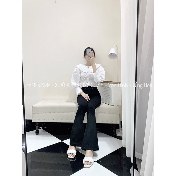 Quần ống loe đen kèm đai xuất dư xịn