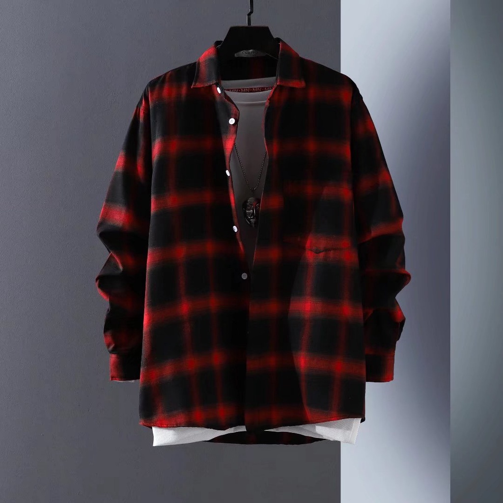 Korean Style Fashion Long Sleeve Checkered Shirt For Men