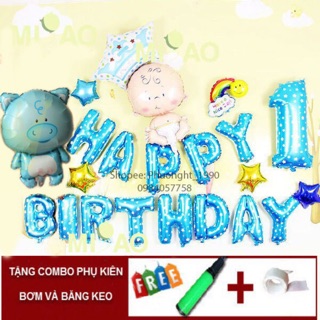 Set bóng trang trí sinh nhật 1 tuổi cún/gà siêu đẹp - set 9C