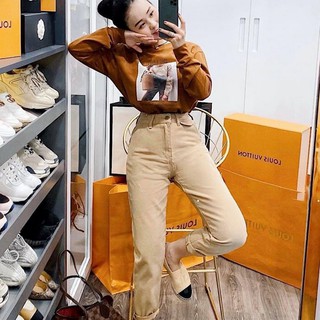 Quần baggy kaki nữ khóa kéo Basic
