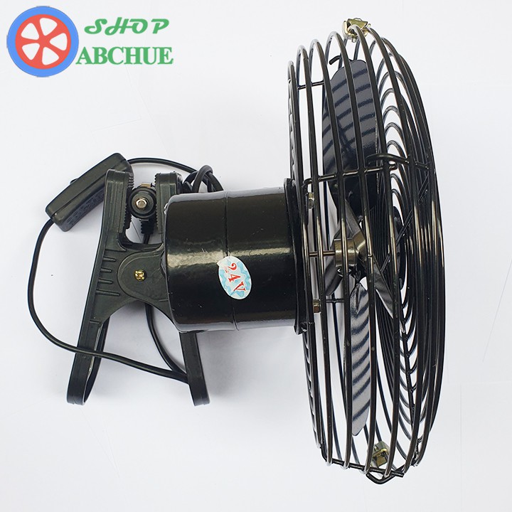 Quạt Kẹp Lồng Sắt Cánh Sắt Đường Kính 22cm 12V Hoặc 24V Cho Ô Tô Xe Hơi Màu Đen