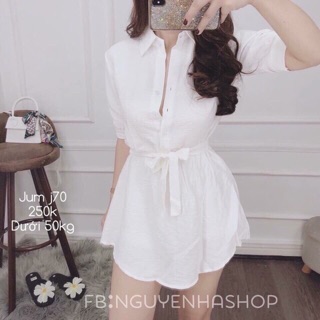 Đầm sơ mi cột eo