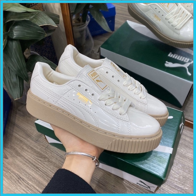 Giày Thể Thao Sneaker Nữ 𝐏𝐮𝐦𝐚 Trắng Đế Nâu Độn Đế Tăng Chiều Cao Hàng 1:1