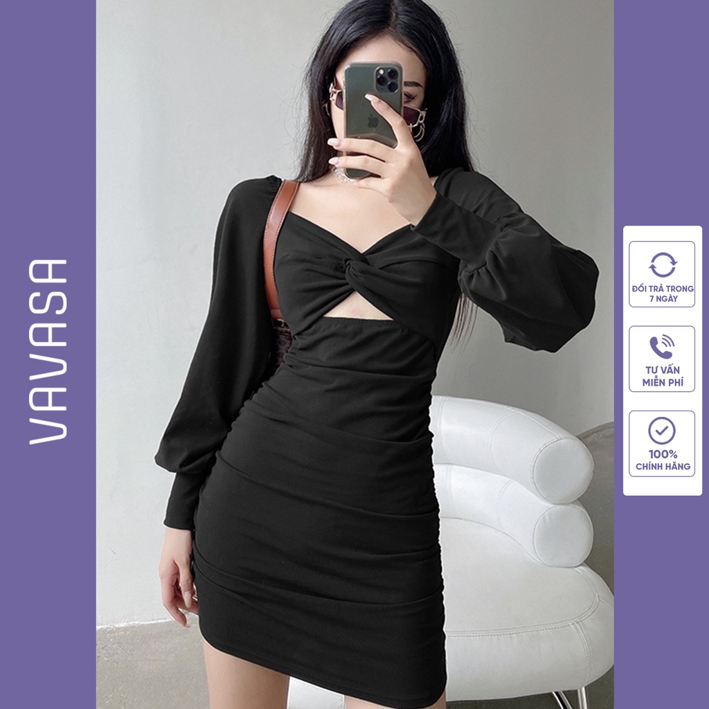 Váy body tiểu thư dự tiệc dáng dài đầm dáng ôm công chúa trễ vai VAVASA V06