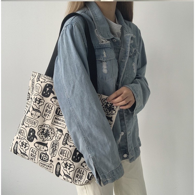 TÚI TOTE ĐEO VAI NHIỀU CHỮ ALL RIGHT VẢI CANVAS