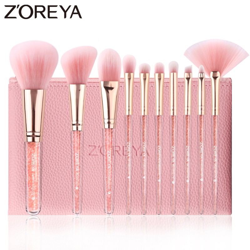 Bộ 10 Cọ Trang Điểm ZOREYA Màu Hồng Pha Lê Đẹp Mắt