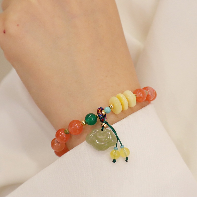 [Hàng Mới] Vòng Tay Hạt Ngọc Bích Tròn Màu Hồng Thiết Kế Niche