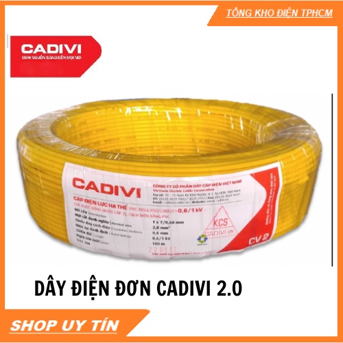 DÂY ĐIỆN ĐƠN CADIVI 2.0 - 100 MÉT- nhựa PVC cao cấp- Hàng Chính Hãng