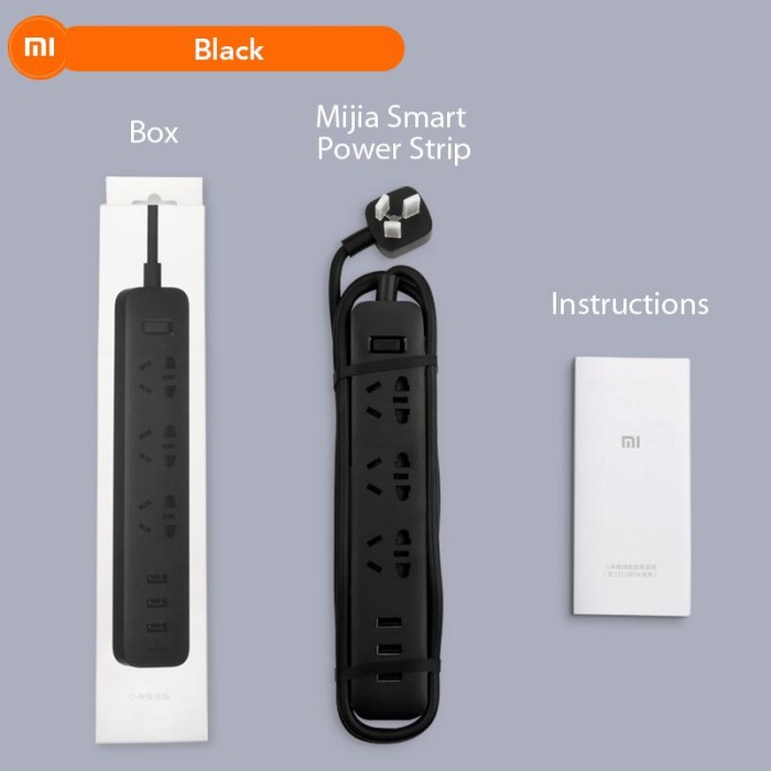 Ổ Cắm Điện Thông Minh Xiaomi Mi Với 3 Cổng Usb 2a Tiện Dụng Đen