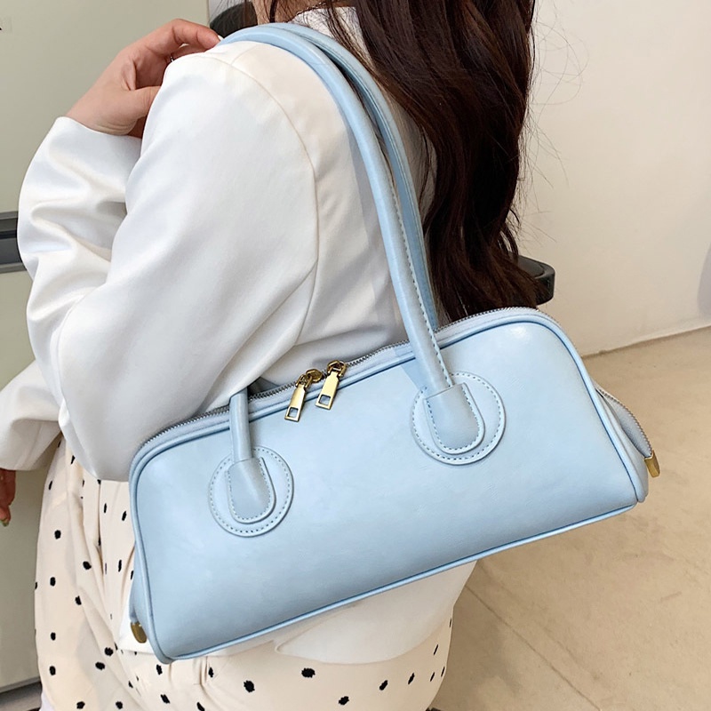 Túi đeo vai IELGY màu trơn phối khóa kéo kết cấu thời trang Pháp dễ phối đồ cho nữ