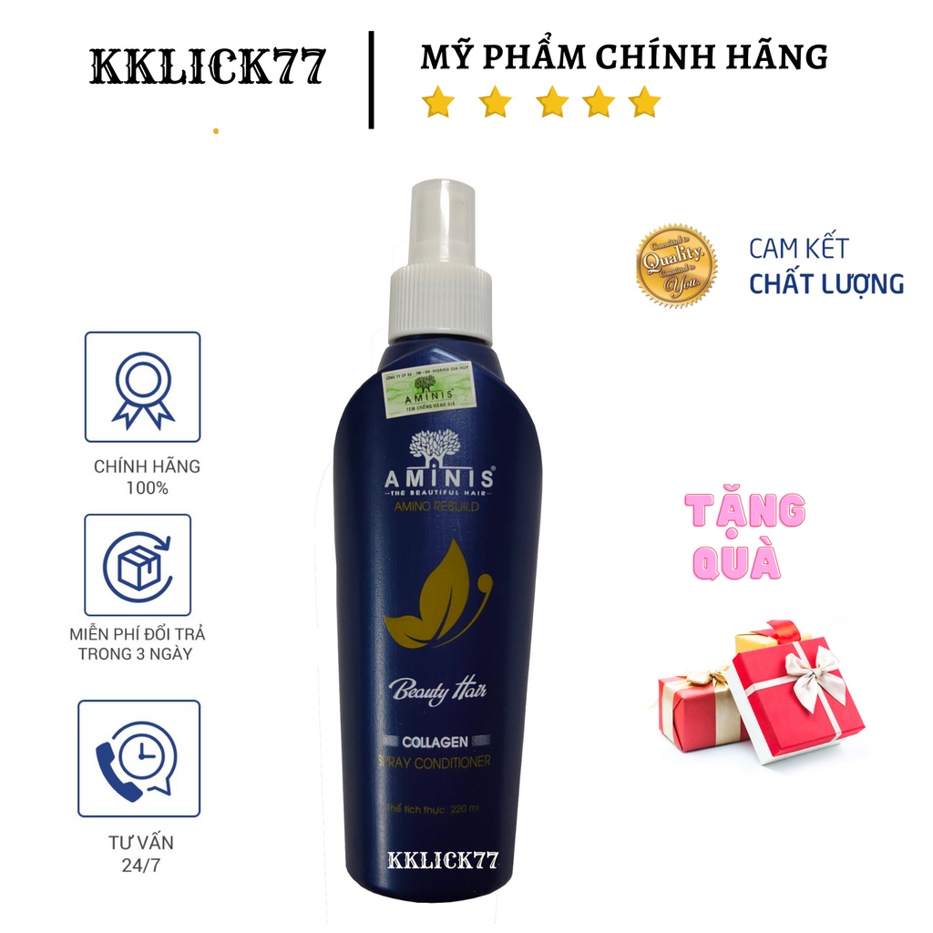 xịt dưỡng tóc collagen aminis hàng chính hãng 220ml KKLICK77  tặng mặt nạ tế bào gốc