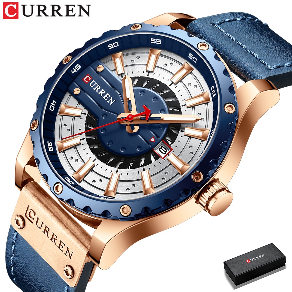 Đồng hồ quartz Curren 8374A dây deo da chống thấm nước thời trang cho nam