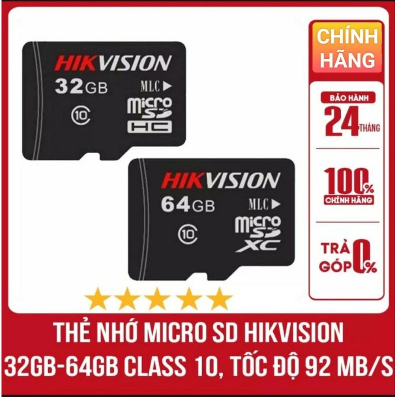 Thẻ nhớ Hikvision 32GB Hoặc 64GB Class 10 Tốc độ 92MB/s, Cam kết chính hãng, Bảo hành 2 năm | BigBuy360 - bigbuy360.vn