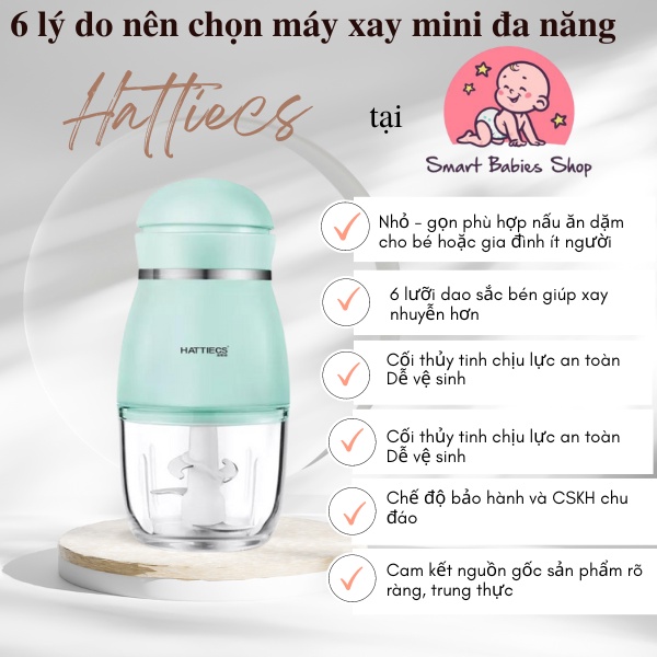 Máy xay mini Hattiecs 6 lưỡi chuyên dùng xay thực phẩm cho bé ăn dặm