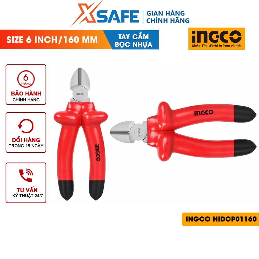Kìm cắt cách điện INGCO HIDCP01160 6 inch/160mm, tay cầm cách điện 1000V chuyên dụng