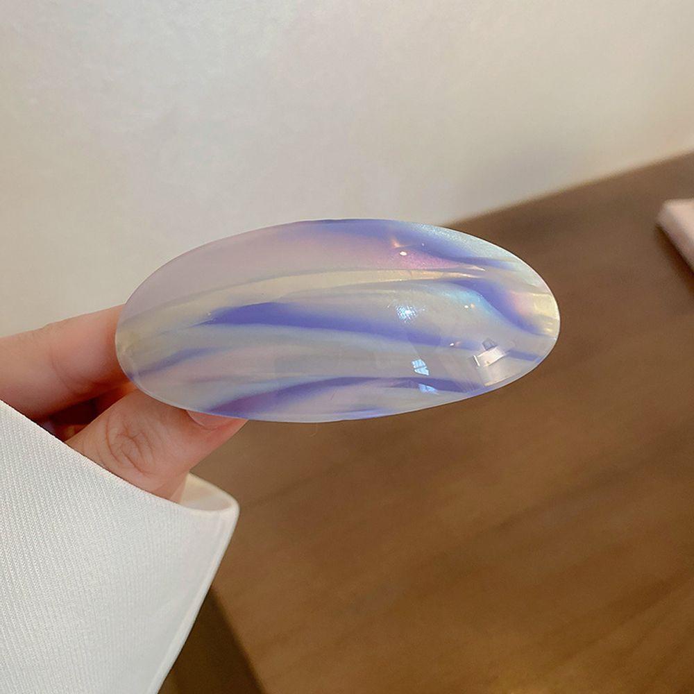 Kẹp Tóc Hình Oval Họa Tiết Kẻ Sọc Màu Ngà Thanh Lịch Cho Nữ