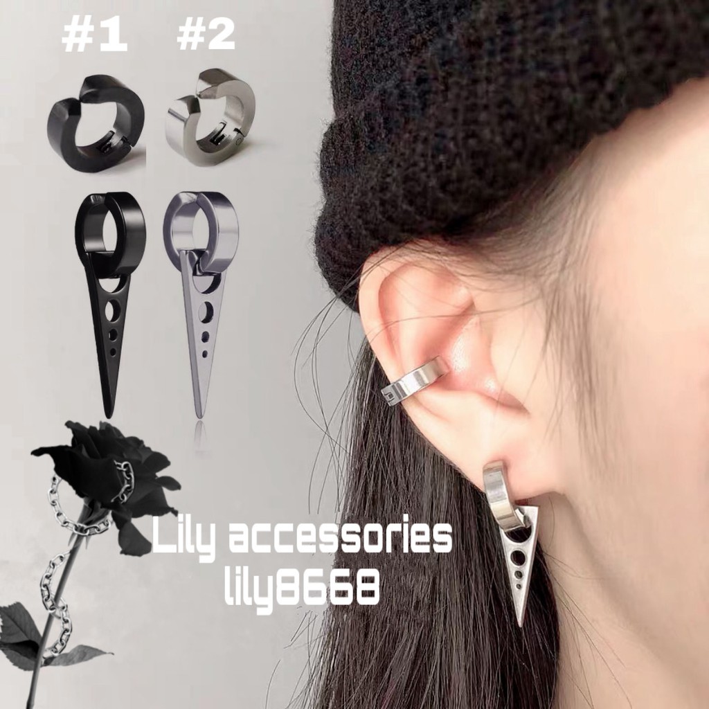 Set Ear Cuff set 2 kẹp tai titan không cần xỏ lỗ phong cách hip hop