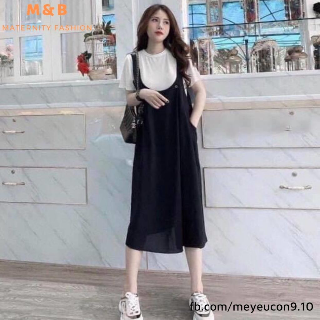 Yếm bầu kèm áo rời M131 vải cát hàn áo cotton thời trang thiết kế freesize Mom and Baby