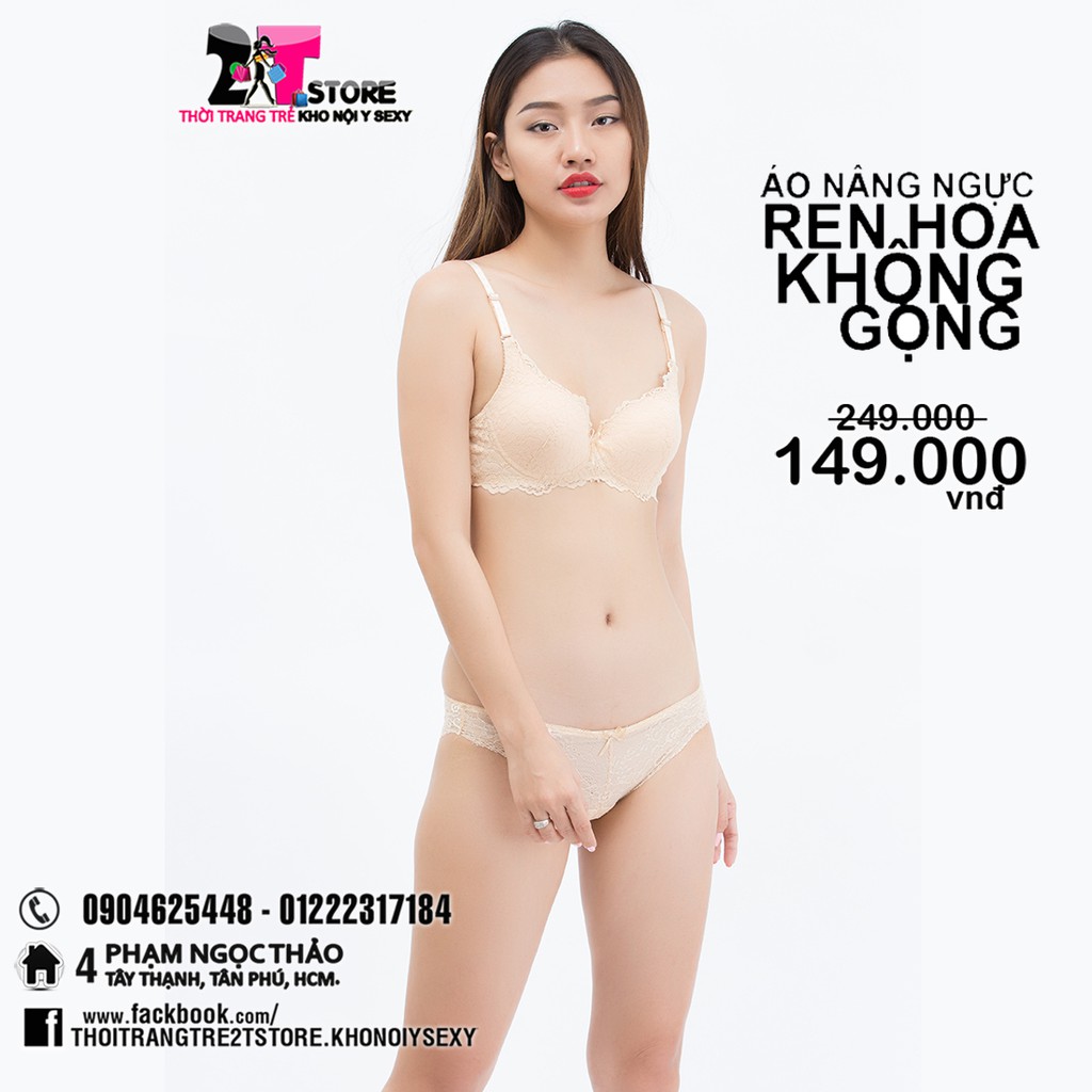Áo Nâng Ngực Cotton Không Gọng Phối Ren (Kem)