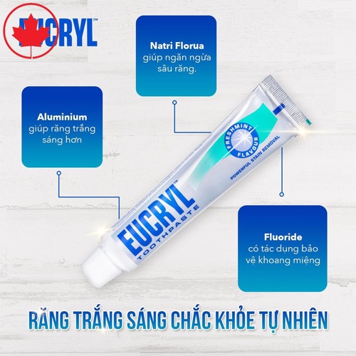 [Chuẩn Auth] Combo Kem đánh răng Eucryl 62g + Bột tẩy trắng răng Eucryl 50g (Made in UK)