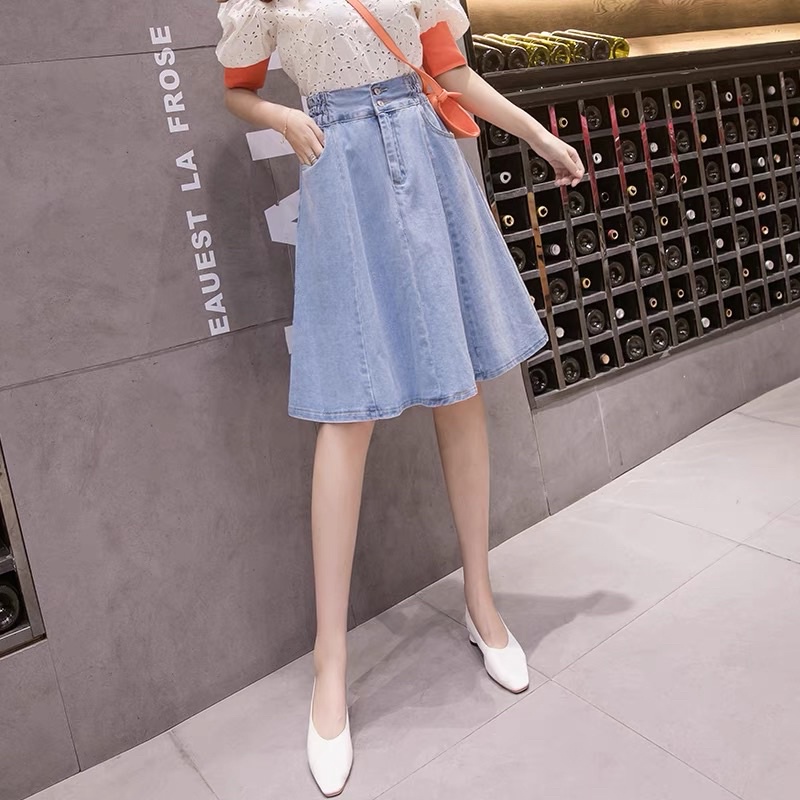 chân váy jean cv02 chữ A dáng lỡ có lót quần chất siêu đẹp dễ phối đồ