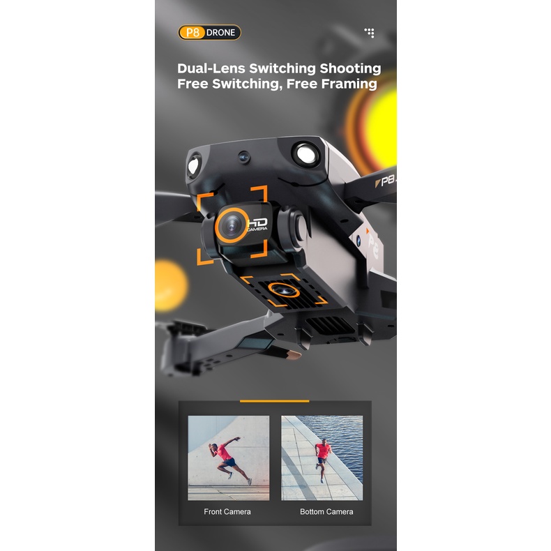 Bay Xé Gió Flycam Drone P8 Pro, Flaycam 2 Camera, Pin 2200mAh, Hình ảnh 4K Cảm Biến 4 Chiều Playcam cho bé
