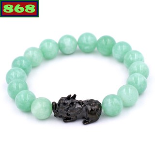 Chuỗi đeo tay đá phỉ thúy 10 ly charm tỳ hưu inox