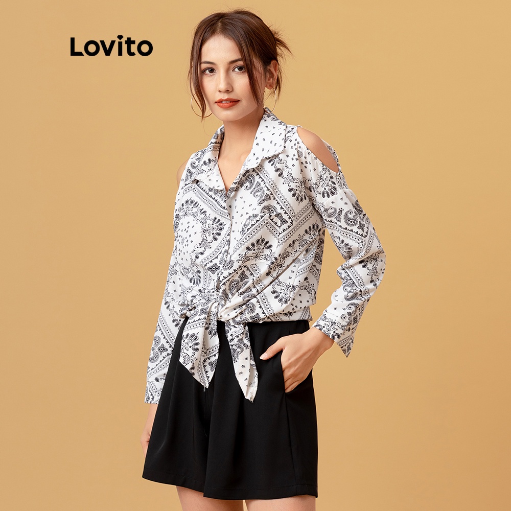 Áo Lovito phối cắt khoét họa tiết Paisley L05172 (trắng) | BigBuy360 - bigbuy360.vn