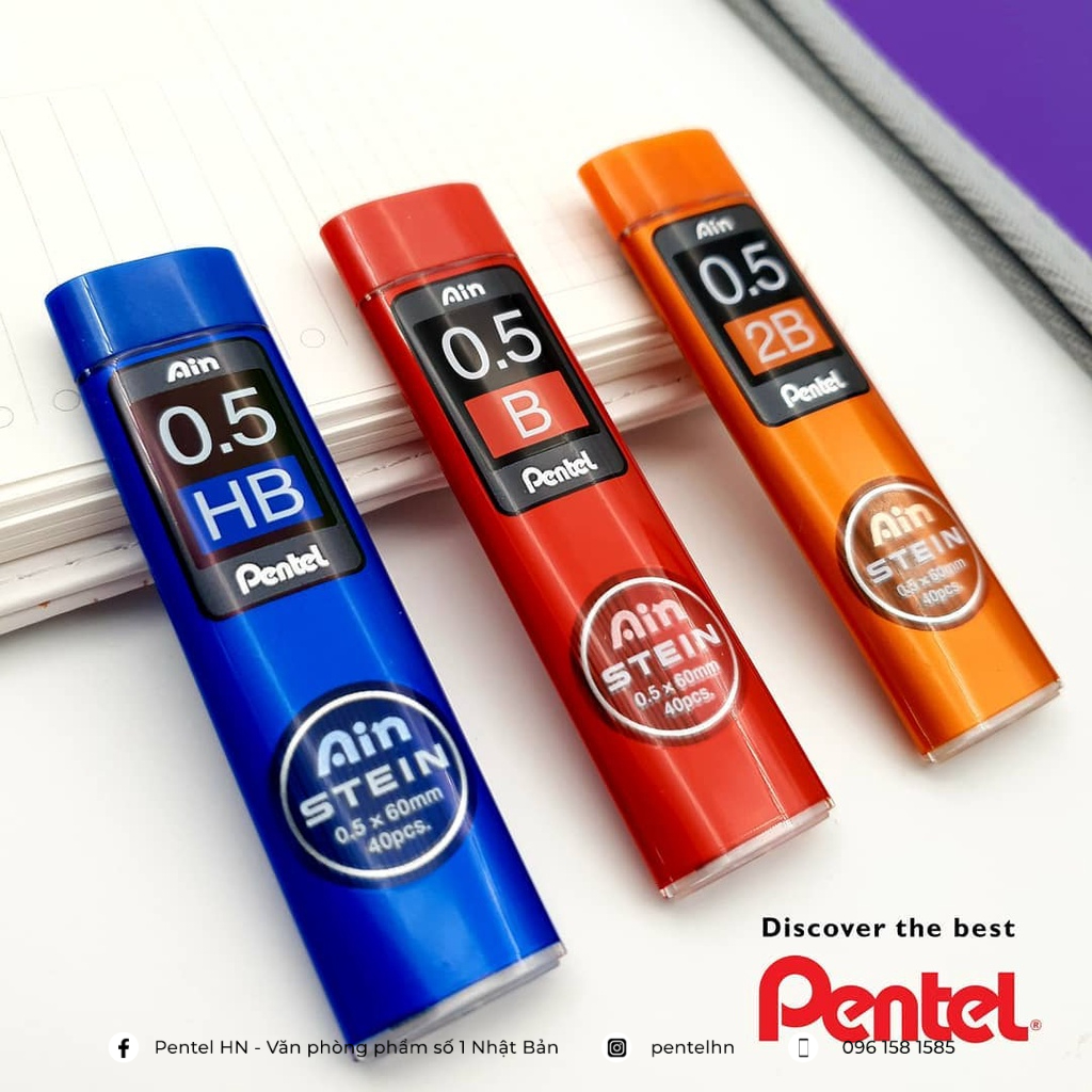 Ruột Chì Kim Pentel Ain Stein 2B Ngòi 0.2/0.3/0.5/0.7/0.9mm  | Cấu Trúc Tổ Ong Siêu Cứng | Nét Viết Trơn Mượt