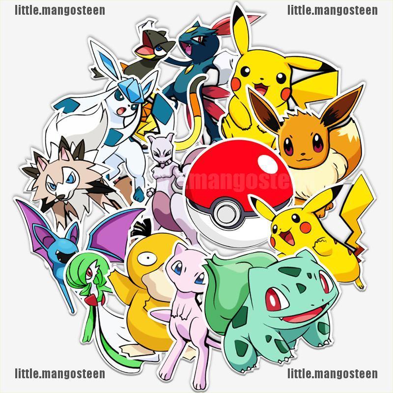 Bộ 50 Miếng Dán Pokemon Trang Trí Laptop / Xe Hơi / Xe Hơi