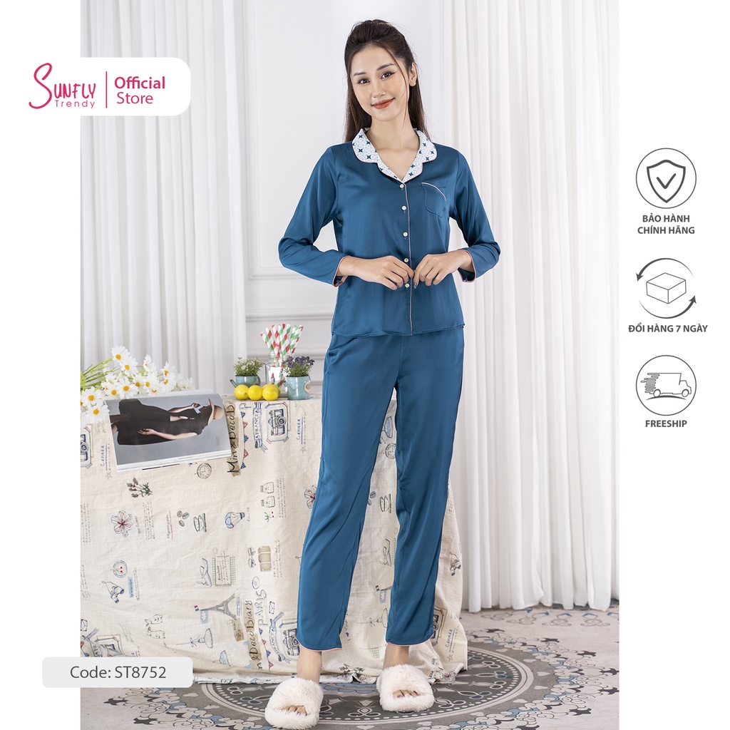 Bộ đồ mặc nhà nữ Pijamas lụa SUNFLY áo dài quần dài ST8752