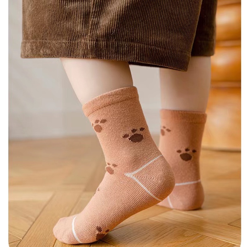 Vớ Cotton Cổ Trung Họa Tiết Kẻ Sọc / Chú Gấu Hoạt Hình Dễ Thương Thời Trang Thu Đông Cho Bé