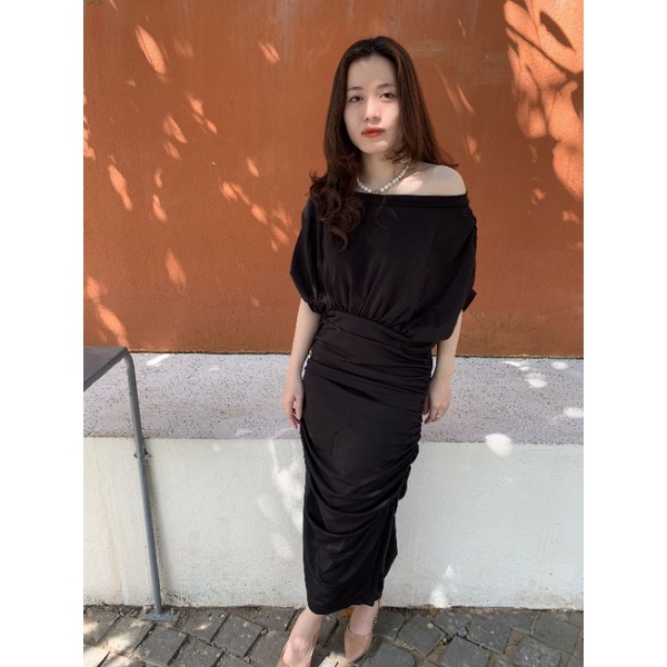 Đầm Body trễ vai tay cánh dơi phần thân nhúng Cao Cấp