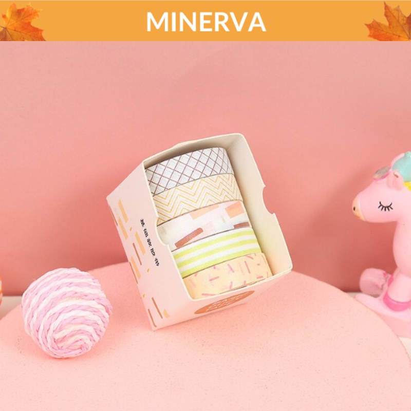 Set 5 cuộn băng dán WASHI dùng decor trang trí sổ thiệp , nhật ký, làm đồ thủ công, trang trí hộp quà tặng