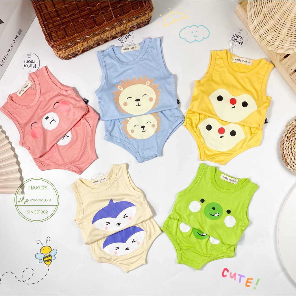 [Bé:4-15kg] Bộ Quần Áo Ba Lỗ, Quần Chip Minky Mom, Vải Thun Lạnh Thoáng Mát, In Hình Ngộ Nghĩnh- Mã: BL-IN19