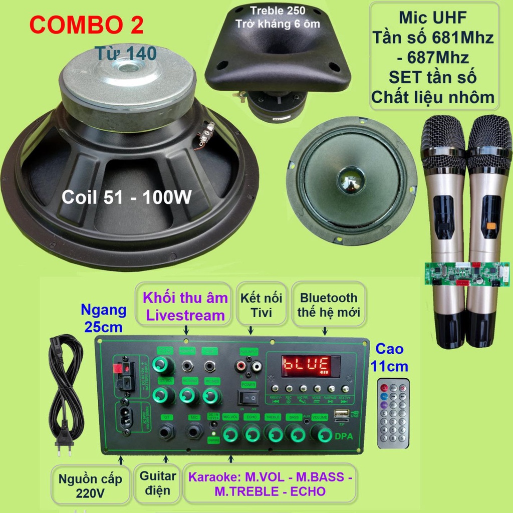 Mạch loa kéo 3 tấc đơn MD9840 150 thu âm LIVESTREAM - DSP lập trình chống hú, chỉnh Bass Treble Micro