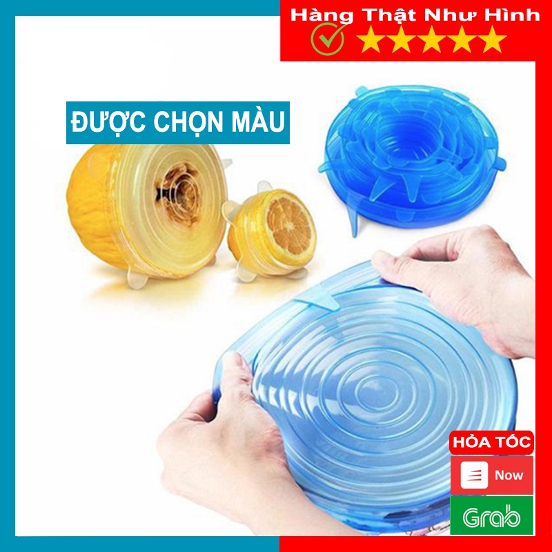 Bộ 6 Nắp Đậy Thực Phẩm Silicon, Chịu Nhiệt Tốt Giúp Bảo Quản Thức Ăn Siêu Bền - MTDDT